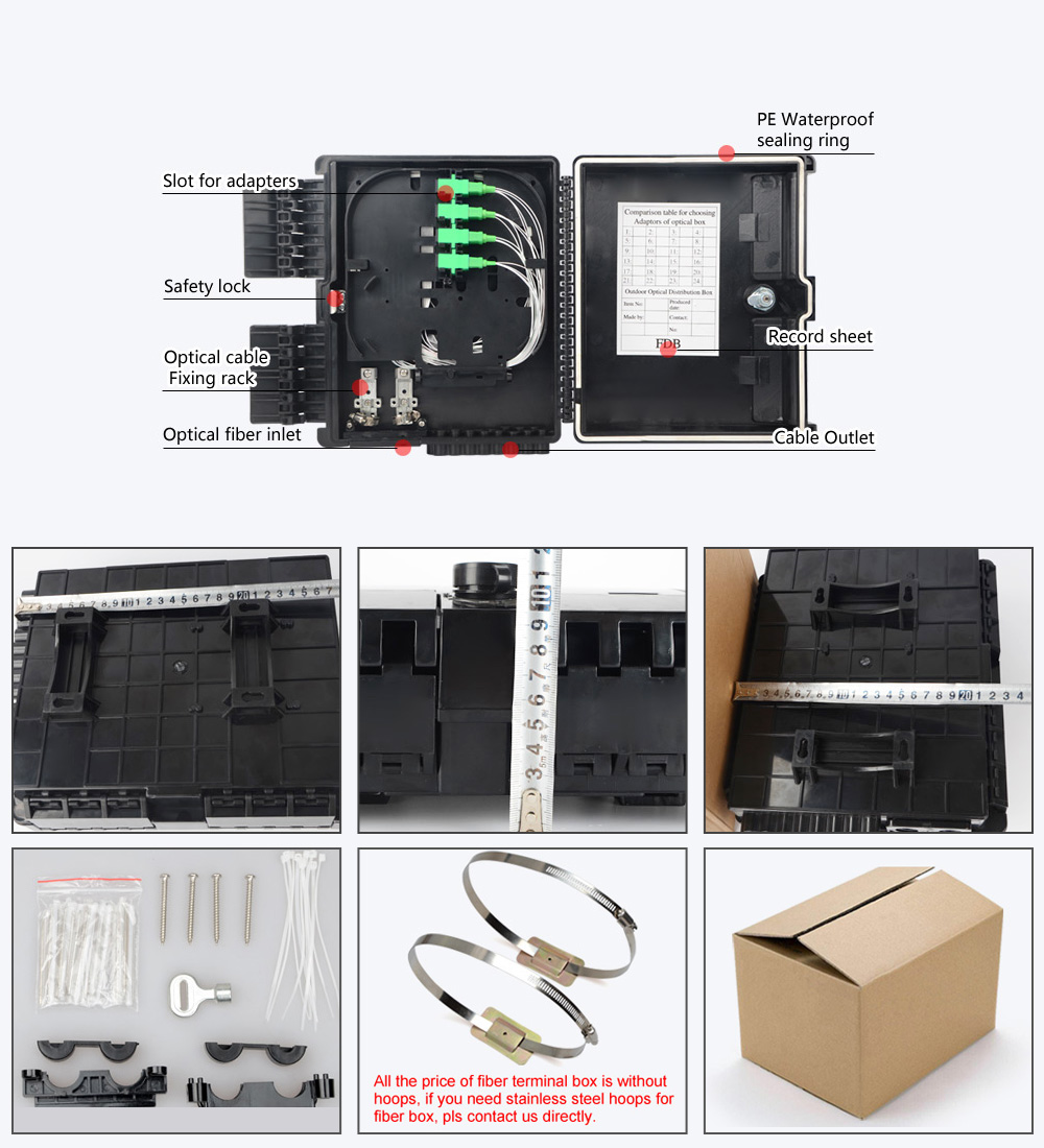 16 24 Core Outdoor FTTH Fiber Terminal Box Impact Resistance With 1x16 PLC Splitter