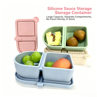 Nieuwe verdeelde siliconen snackbox, magnetronbestendig, bento lunchbox met klein sausbakje, lekvrij fruit opbergdoosje