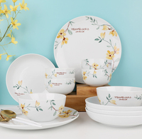 Set Alat Makan Mewah Nordic Halus Terbaik Mangkuk Nasi Bunga Kuning Lucu Porselen Set Makan Malam Cina
