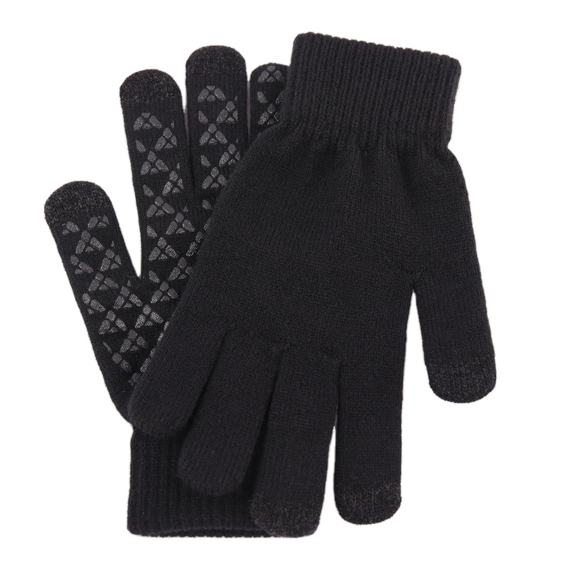 Warm knitted gloves for men plus plush and thickening non-skid winter cross border outdoor wool touch screen gloves factory