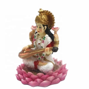 Nữ Thần Ấn Độ chúa Saraswati tượng nhựa trang trí tác phẩm điêu khắc thần ngồi sen nhà mandir đền thủ công thần tượng Ấn Độ - Product Image 3