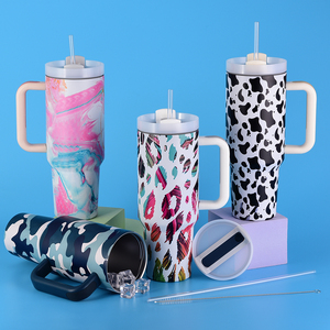 Thermoses cách điện 40 oz Tumbler đôi tường đá cẩm thạch Swirl 40 oz cách điện cốc cốc với xử lý và rơm - Product Image 3