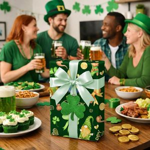 Green Foil St. Patrick's Day Wrapping Paper 17x33 Feet Gnomes Shamrocks Leprechaun Hats Gift <b>Wrap</b> - Product Image 5