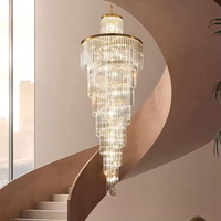 Lustres suspendus pour escalier en cristal long de luxe haut de gamme, design nordique, or noir, villa