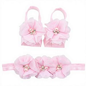 Vente en gros <span class=keywords><strong>Bandeau</strong></span> pour bébé Accessoires pour <span class=keywords><strong>cheveux</strong></span> 3 pcs/set <span class=keywords><strong>Bandeau</strong></span> à fleurs en mousseline Ensemble Sandales pieds nus - Product Image 1