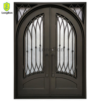 Double portes de sécurité en fer forgé noires personnalisées Entrée principale résidentielle Entrée extérieure avec décoration élégante