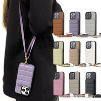 Étui de luxe en PU pour téléphone portable avec lanière d'épaule, compatible avec les modèles 17/16/15 Pro Max/14 Plus/12 et porte-monnaie
