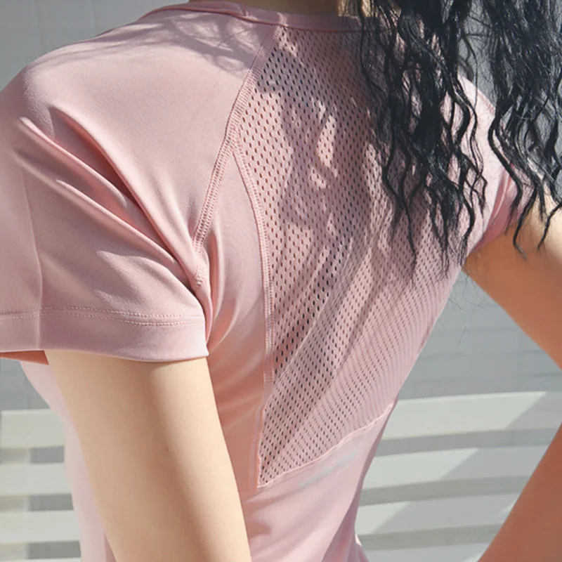 Summer Sports Short Sleeve Women Quick Dry Yoga Spandex/Polyester Slim Fit Solid Fitness T-shirt Running Training Tops