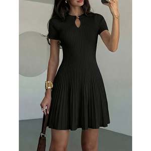Vestido de punto plisado con mangas casquillo, mini, color leche, talla XXS, vestido suéter para mujer - Product Image 2