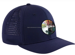 Casquette de baseball unisexe bleu marine à 6 panneaux avec motif d'arbre circulaire peint à la main, ajustée, en maille respirante, pour l'été, style décontracté - Product Image 3