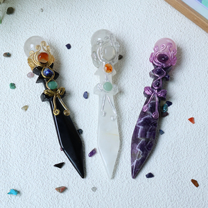 Cristal Curativo Hecho a Mano, Obsidiana Natural, Amatista, Daga Mágica, Varita Mágica, Piezas Talladas, Artículos de Brujería - Product Image 2