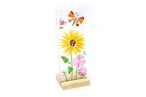 Fused <b>Glass</b> Floral Statues, Sunflower Butterfly <b>Glass</b> Tabletop Desktop <b>Glass</b> <b>Candlestick</b> Ornament for Household & Gift Use - Product Image 4