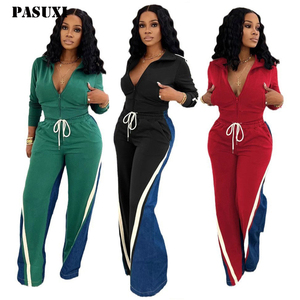PASUXI <span class=keywords><strong>Tuta</strong></span> da Jogging Personalizzata in Tinta Unita con Zip, Completo Sportivo da Donna 2 Pezzi con Pantaloni e Legging da Allenamento - Product Image 1