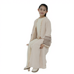 Yibaoli 2024 High Quality 6 Colors Muslim <b>Girls</b>' Breathable Polyester Embroidered Sleeves Open <b>Abayas</b> for Kids - Product Image 4