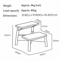 Tabouret à 2 marches en bois massif au design moderne et coloré pour enfants, idéal pour la cuisine, la salle de bain et la chambre à coucher