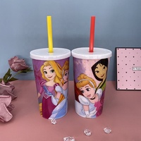 Gobelet en plastique réutilisable personnalisé avec paille et couvercle, design de dessin animé, 16 oz, gobelet à café 3D pour enfants