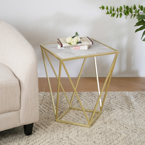 Glass Side <b>Table</b> Gold White Color Modern Geometric Design Living Room <b>Decor</b> - Product Image 6