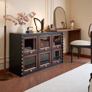 French Vintage Style <b>Dressing</b> <b>Table</b> With Chest Of Drawers Chocolate Ash Wood Solid Wood Storage Bedroom <b>Makeup</b> Vanity - Product Image 4