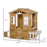 Maison de jeu extérieure en bois écologique avec fenêtres de porte de chalet et boîte aux lettres pour enfants de 3 à 6 ans