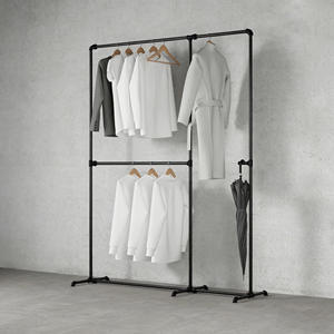 Porte-vêtements en tuyau industriel, vintage, en métal noir, porte-vêtements multifonction, organisateur, armoire suspendue - Product Image 1