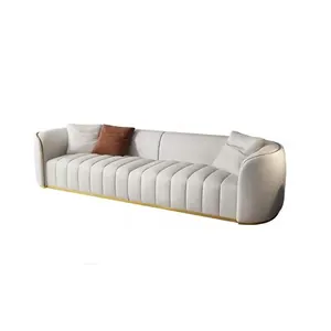 Гостиная Удобная Роскошная натуральная кожа секционный диван из нержавеющей стали с золотым база 3-местный диван из двух частей