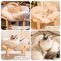 Lit surélevé moderne pour chat en gros, mobilier pour animaux de compagnie avec cadre en bois, chaise longue rembourrée de luxe pour chat et petits chiens, faible MOQ