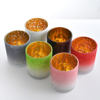 Pot de bougie en verre coloré dégradé de galvanoplastie créatif bougeoir rouge vert givré avec couvercle pour Noël