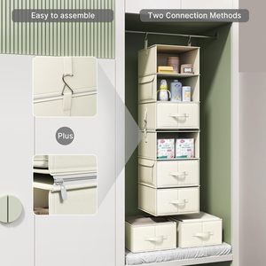 Hanging Closet Organizer 6-<b>Shelf</b> With 3 Drawers Detachable Storage For Wardrobe Clothing Organizer - Product Image 6