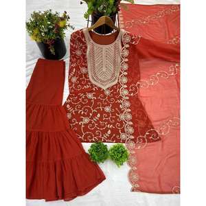 Georgette micro-coton lourd avec broderie à manches longues travail Flair entièrement à volants pour fête prix de gros - Product Image 6