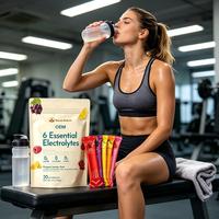Poudre d'électrolytes naturelle sans allergènes, sans arômes artificiels, sans colorants artificiels, sans OGM, pour adultes végétaliens en déplacement