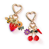 Porte-clés Fraise Tournesol Abeille Cerise, Pendentif Fruit, Breloque de Sac, Anneau de Clés, Accessoire de Sac à Main pour Femmes et Filles