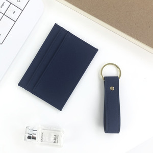 Pronto per la spedizione in pelle abbinata titolare <span class=keywords><strong>e</strong></span> portachiavi in pelle PU Saffiano portafoglio sottile porta carte di credito con portachiavi - Product Image 4