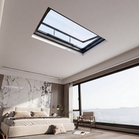 Fenêtre de toit moderne à cadre en aluminium, double vitrage trempé, lamellé-collé, pour jardin, avec persienne, sécurité intelligente et automatique