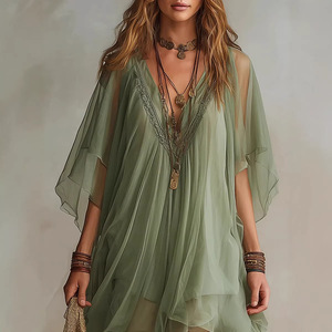 Abito Formale <span class=keywords><strong>da</strong></span> <span class=keywords><strong>Donna</strong></span> Primavera 2026, Stile Bohemien, Scollo a V, in Chiffon, Due Pezzi, Linea ad A, Vestibilità Ampia, Maniche a Pipistrello, <span class=keywords><strong>Taglie</strong></span> <span class=keywords><strong>Forti</strong></span> - Product Image 4