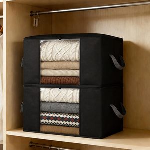 2 Pack Set Large Foldable Storage Bags with Handle for <b>Wardrobe</b> Clothes Comforter & Blanket Organization Gray - Product Image 3