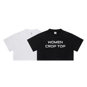T-shirt bianca da <span class=keywords><strong>donna</strong></span> di alta qualità 100% <span class=keywords><strong>cotone</strong></span> 305gsm, crop top da <span class=keywords><strong>donna</strong></span> con stampa personalizzata e logo ricamato - Product Image 1