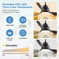 Ventilateur de plafond moderne en fer à 3 pales de 54 pouces avec moteur DC, LED, lumière et télécommande pour une utilisation intérieure et extérieure, chambre à coucher, salon