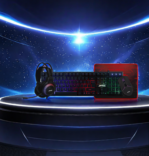 Jedel 4-in-1 Ergonomic RGB Light Gaming Combo Set Keyboard Mouse Headset for Computer Gamers