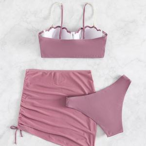 Maillots de bain 1 pièce de haute qualité pour femmes, bikinis triangle à cordon, avec bordure contrastante, imprimé personnalisé, motif uni/à pois, vente en gros à faible MOQ - Product Image 3