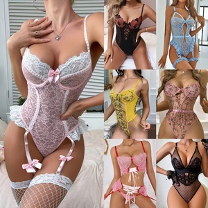 Toptan 2025 Seksi Kadınlar İçin Açık Kasıklı File Çoraplı Body Çamaşırı Dantel Detaylı Büyük Beden Taşlı Body - Product Image 5