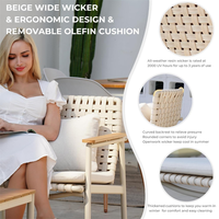 Ensemble de conversation en corde pour patio, mobilier de loisirs pour jardin et véranda, avec cadre en aluminium et canapé en osier avec fauteuils