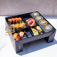 Boîte à sushi bento à emporter pour restaurant cuisine japonaise asiatique de luxe personnalisée emballage de table autoportant avec séparateur de tasse à trempette en sauce