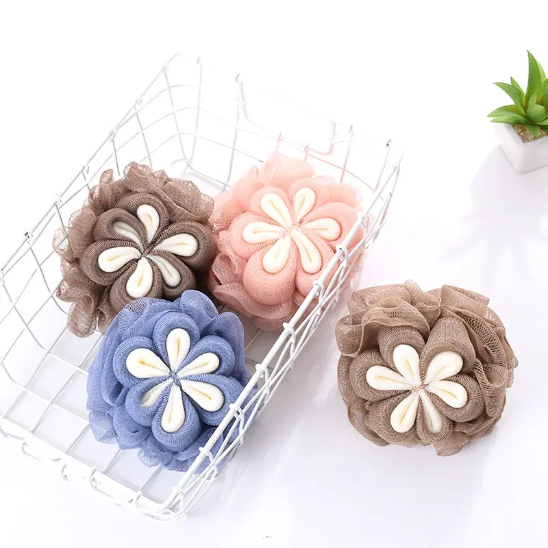 꽃 나비 모양 목욕 스폰지 세트: 부드러운 바디 각질 제거용 수세미, 효과적인 청소를 위한 메쉬 푸프