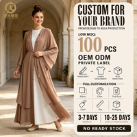 Vente en gros d'usine, robe kaftan musulmane de style simple et tendance, dernier design de burqa, abaya ouverte avec volants, vêtements islamiques
