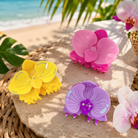 DongDong Pinces à Cheveux Fleur d'Orchidée 3D de Haute Qualité, Style Hawaïen, en Acétate, Accessoires Tropicaux pour Cheveux, Vente en Gros