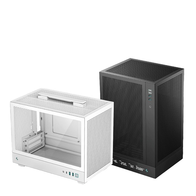Kunyun CH160 Mid Tower MicroATX Aluminum Alloy Handle/170 Digital Display Chassis Side Panel Window Black White Mesh Ventilation