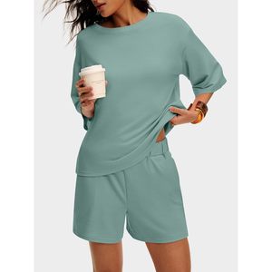 Conjunto de pijama de 2 piezas para mujer FOXA, camiseta de manga 3/4 y pantalones cortos a juego, ropa de descanso de talla grande - Product Image 3
