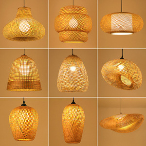 Bamboo Woven Pendant Lamp Round Led <b>Light</b> Source Single Head Chandelier For <b>Dining</b> Room Chinese Zen Style - Product Image 1