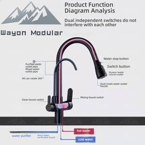 Keran Dapur Multifungsi Wayon Hitam 2 in 1 dengan Semprotan Tarik dan Filter Air untuk Wastafel - Product Image 6