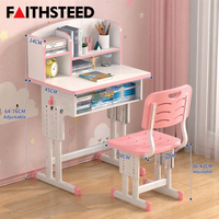 Ensemble bureau et chaise ergonomiques pour enfants, hauteur réglable avec rangement bibliothèque, design aux coins arrondis, sûr pour l'étude à domicile